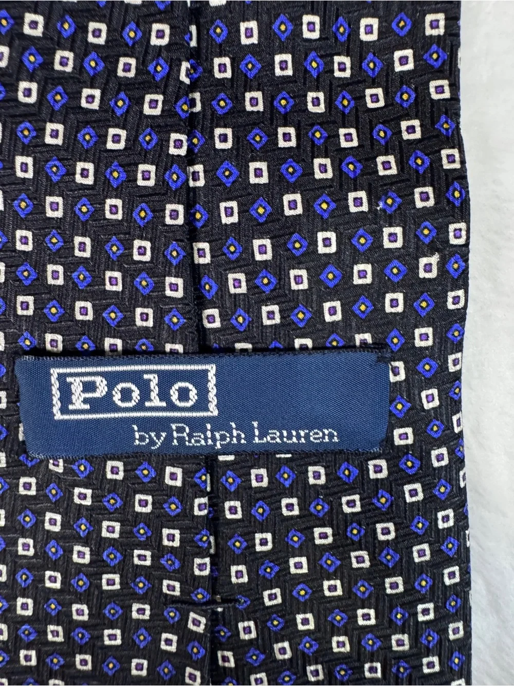 Polo Ralph Lauren Handmade Silk Necktie Blue Geometric Print Classic Tie